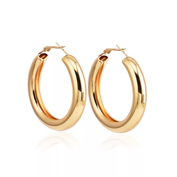 Trendy Classic Gold Plated 2” Big Hoop Earrings - Picture 15 of 16